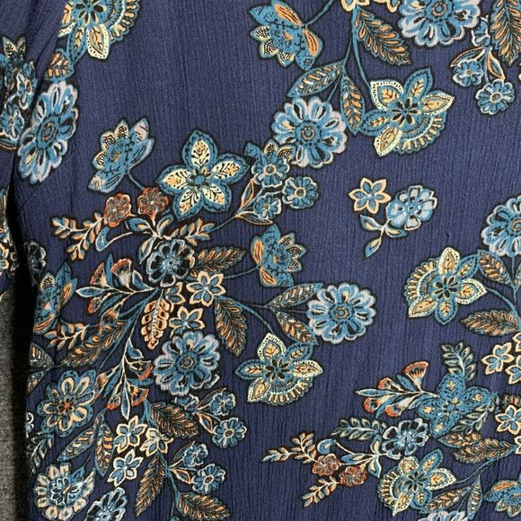 Altar’d State A Line Dress M Boho Blue Floral Bell Sleeves Crochet Cut Out Neck - Picture 4 of 16